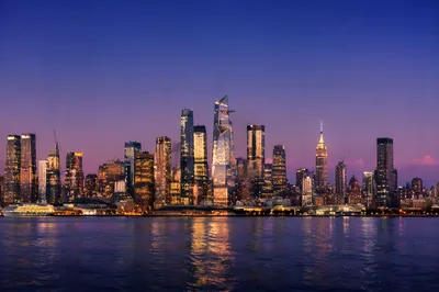 Blue Hour Waterfront City Skyline Panorama