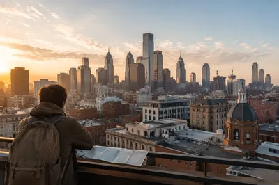 Dawn Rooftop View Over Modern City Skyline