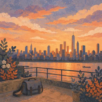 Golden Hour City Skyline Across River