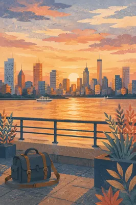 Golden Hour City Skyline River Panorama