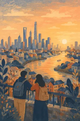 Golden Hour City Skyline Riverside Panorama
