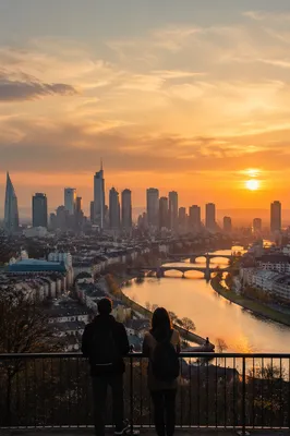 Golden Hour City Skyline Riverside Panorama