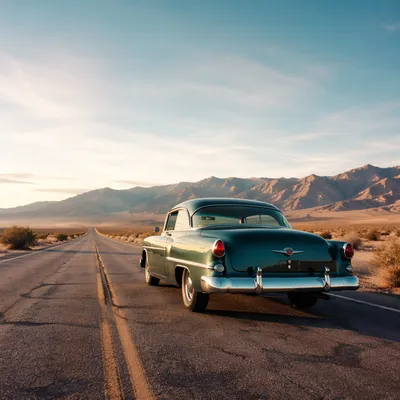 Vintage Car on Quiet Desert Highway