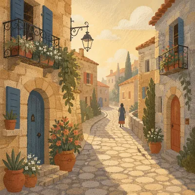 Morning Light on Old European Cobblestone Street