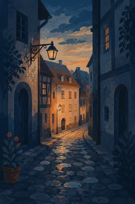 Morning Light on Old European Cobblestone Street