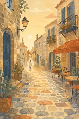 Morning Light on Old European Cobblestone Street