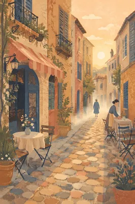 Morning Light on Old European Cobblestone Street