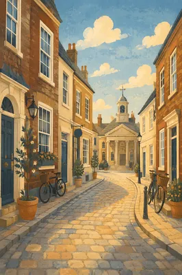 Morning Light on Old European Cobblestone Street