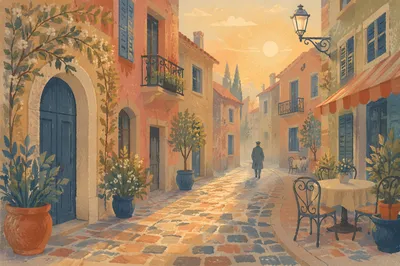 Morning Light on Old European Cobblestone Street
