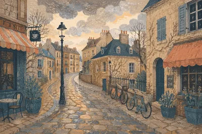 Morning Light on Old European Cobblestone Street