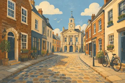 Morning Light on Old European Cobblestone Street