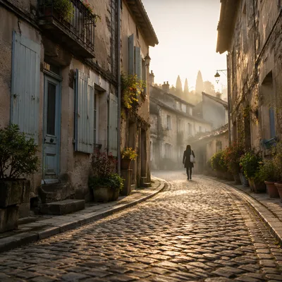 Quiet Cobblestone Street in Morning Light