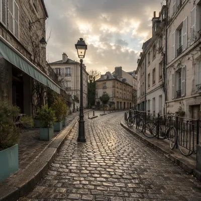 Quiet Cobblestone Street in Old Europe