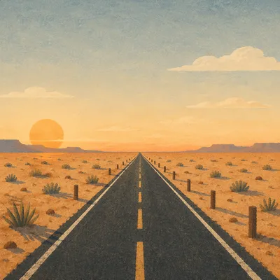 Empty Desert Road to Distant Horizon
