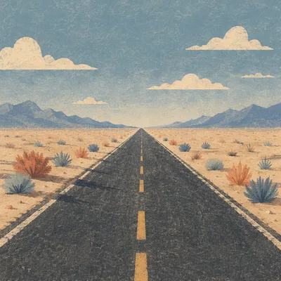 Empty Desert Road to Distant Horizon