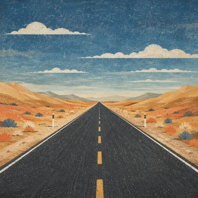 Endless Desert Road Under Blue Sky