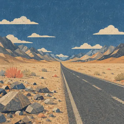 Empty Desert Road to Distant Horizon