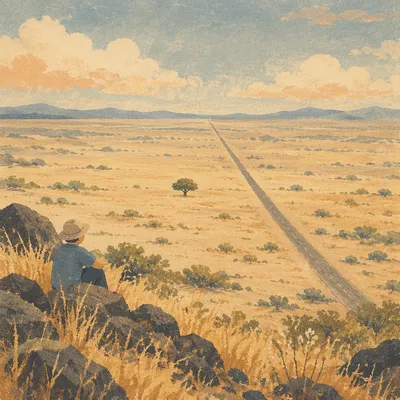 Empty Desert Road to Distant Horizon