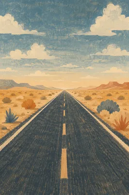 Empty Desert Highway to Distant Horizon