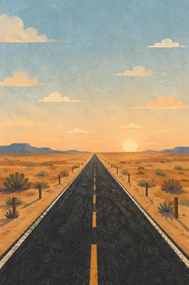 Empty Desert Road to Distant Horizon