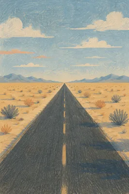 Empty Desert Road to Distant Horizon