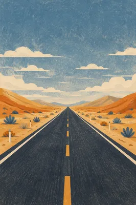 Straight Desert Road Under Blue Sky