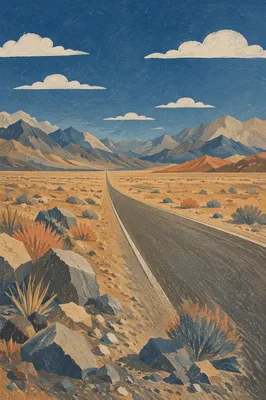 Empty Desert Road to Distant Horizon