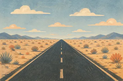 Empty Desert Road Toward Distant Horizon