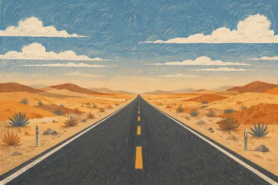 Endless Desert Road Under Blue Sky