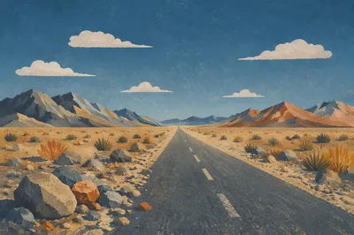 Empty Desert Road to Distant Horizon