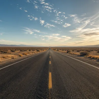 Empty Desert Highway to Distant Horizon