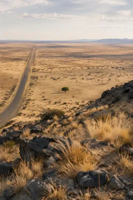 Empty Desert Road to Distant Horizon