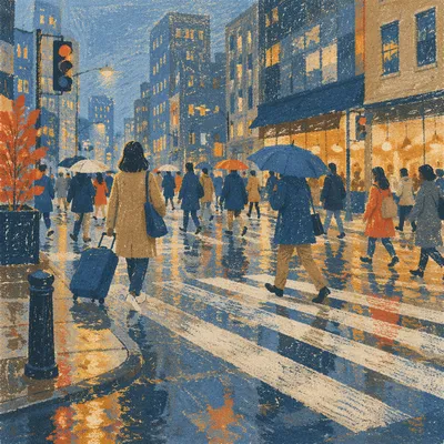 Blue Hour Downtown Crosswalk Travel Scene
