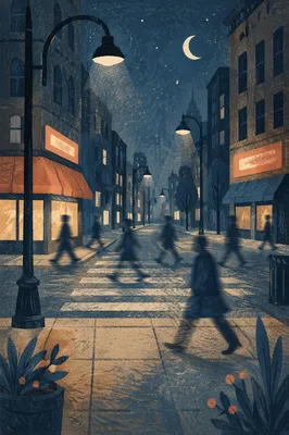 Moody Downtown Crosswalk at Night