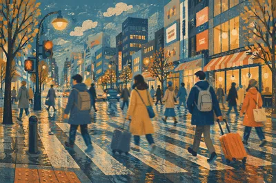 Blue Hour Downtown Crosswalk Journey