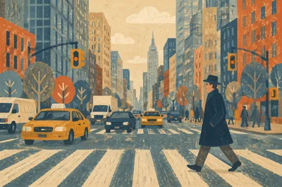 Busy Downtown Crosswalk in Late Afternoon