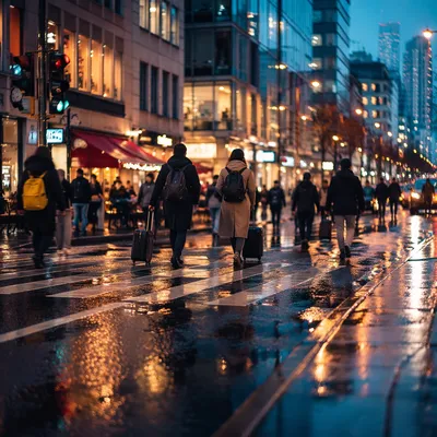Blue Hour Downtown Crosswalk Travel Scene
