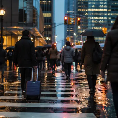 Blue Hour Downtown Crosswalk Travel Scene