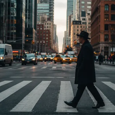 Busy Downtown Crosswalk in Soft Afternoon Light