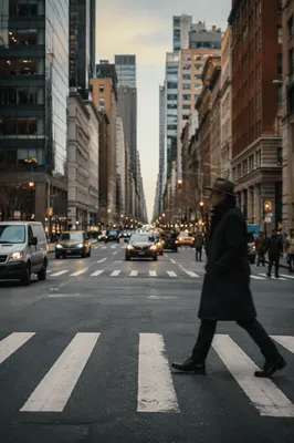Busy Downtown Crosswalk at Street Level