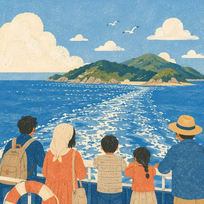 Ferry Crossing Toward Quiet Green Island