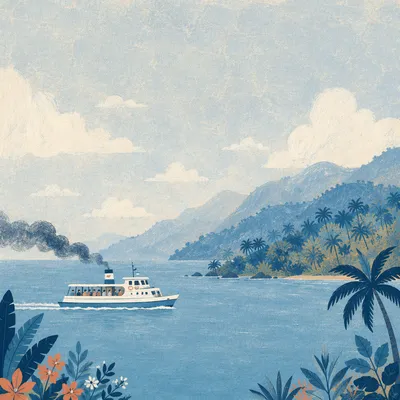 Peaceful Ferry Crossing Tropical Blue Waters