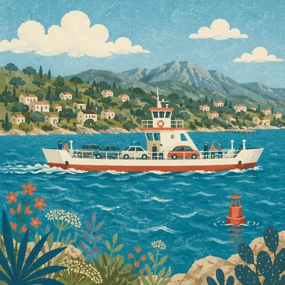 Coastal Ferry Crossing Blue Island Waters