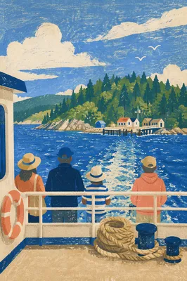 Ferry Crossing Toward a Quiet Island