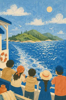 Ferry Crossing Toward Quiet Green Island