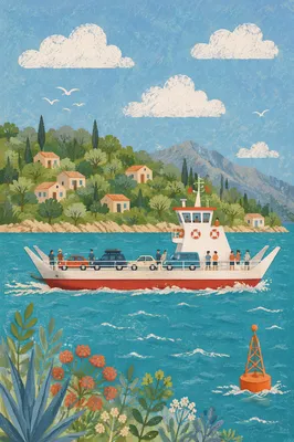 Coastal Ferry Crossing Blue Island Waters