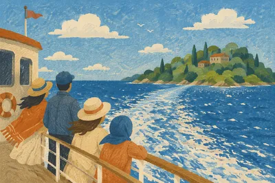 Ferry Crossing Toward Quiet Green Island