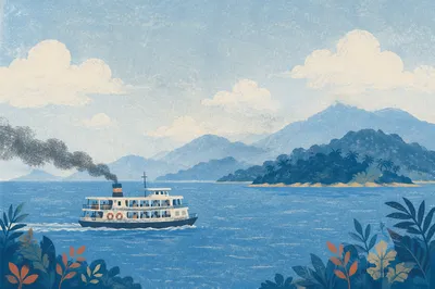 Peaceful Ferry Crossing Tropical Blue Waters
