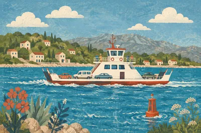 Coastal Ferry Crossing Blue Island Waters