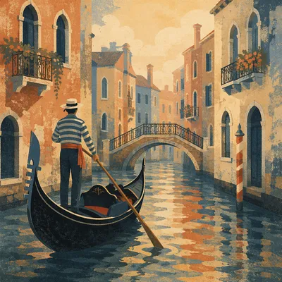 Romantic Gondola Canal in Venetian Morning